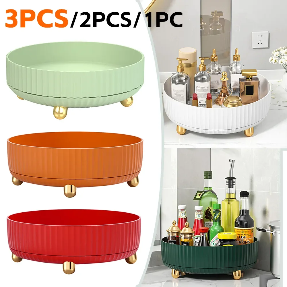 360 Rotation Non-Skid Spice Rack Pantry Cabinet Turntable Storage Bin Rolling Tray for Kitchen Seasoning Storage Organizer