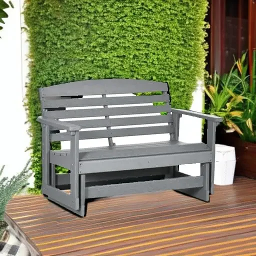 NEW-2Person Outdoor Glider Bench Patio Double Swing Rocking Chair Loveseat w/Slatted HDPE Frame for Backyard Garden Porch,Light