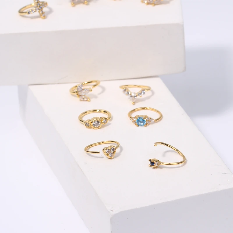 20Pcs Box Nose Rings Hoop for Women Paved CZ Cross Cartilage Helix Earrings Hoop Body Piercing for Nose Ear Gold Silver Plated