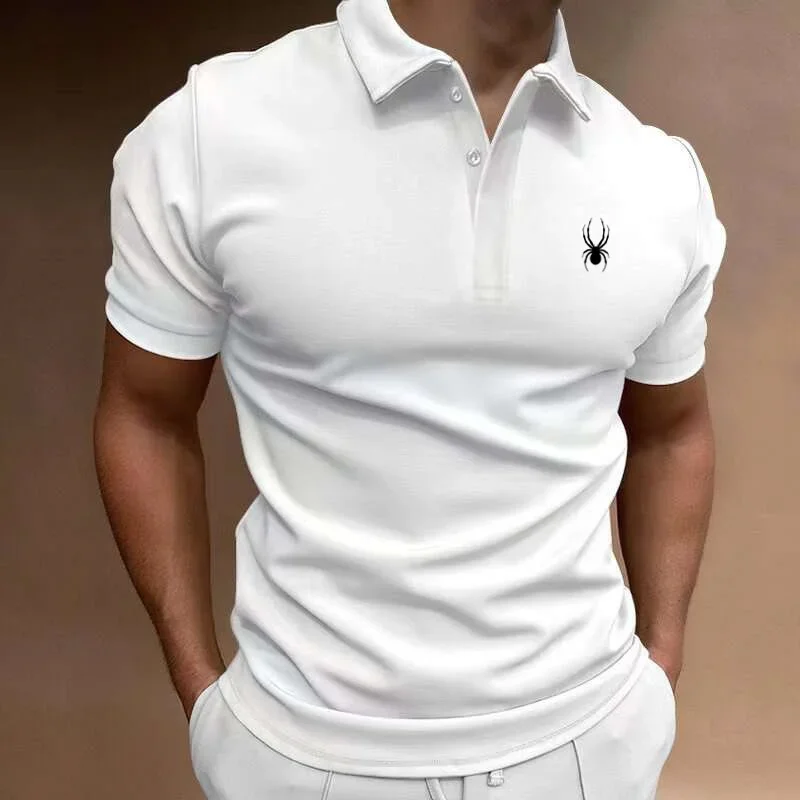 

2024 Men New Summer Short Sleeve Casual Pure Color Lapel Polo Shirt with Pocket