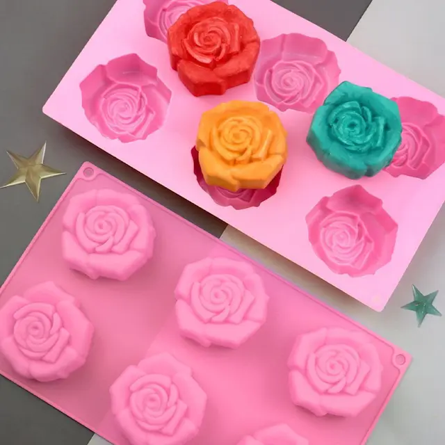 Rose Candles Soap Molds Silicon Cake Chocolate Candy Jelly Mould 6 Cavities Resin Designer DIY Concrete Fondant Cake Molds