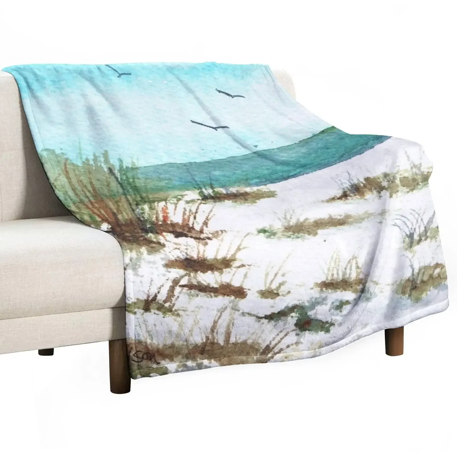 

Sandy Beach with Birds #redbubble #beach Throw Blanket Sofa Bed Blankets