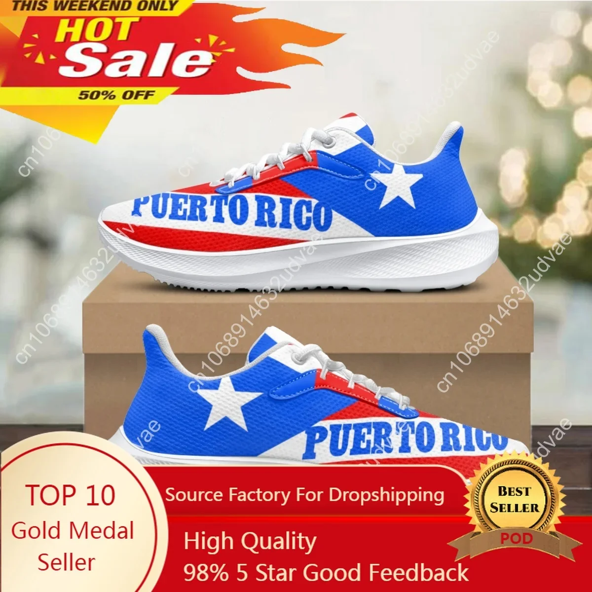 

Love Puerto Rico Design Comfortable Running Shoes Lightweight Breathable Lace-up Sneakers Spring Summer Casual Shoes for Women