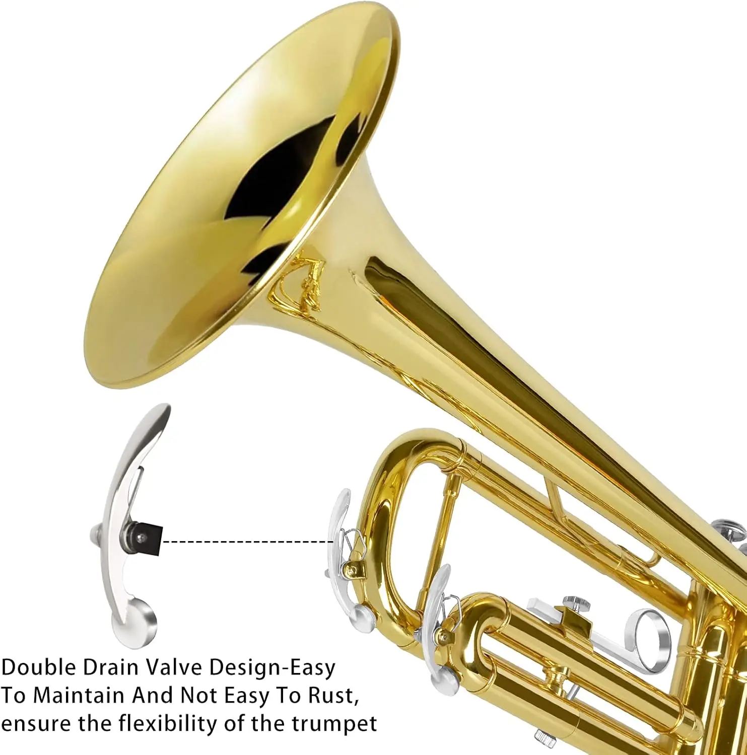 Bb Trumpet Standard Trumpet Set with Carrying Case,Gloves, 7C Mouthpiece and Cleaning Kit (Gold)