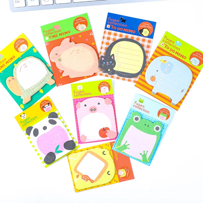 20 Sheets Cute Kawaii Sticky Notes Memo Pads Frog Pig Panda Cat Turtle Rabbit Elephant Post Notepads Girl Kids School Stationery