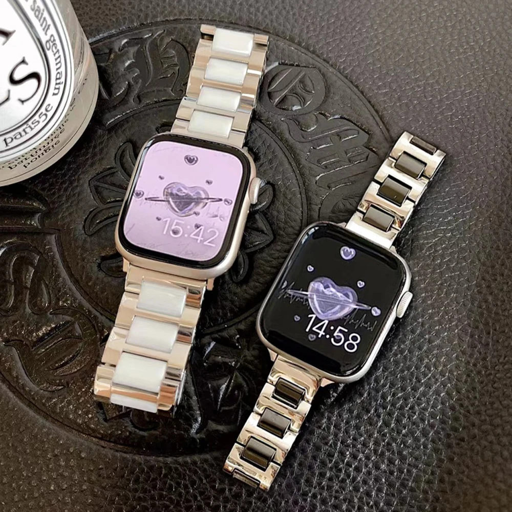 

Ceramic Strap for Apple Watch 8 7 41mm 45mm Ultra 49mm Stainless Steel Slim Band for iWatch Series 6 5 4 Se 40 42/44mm Bracelet