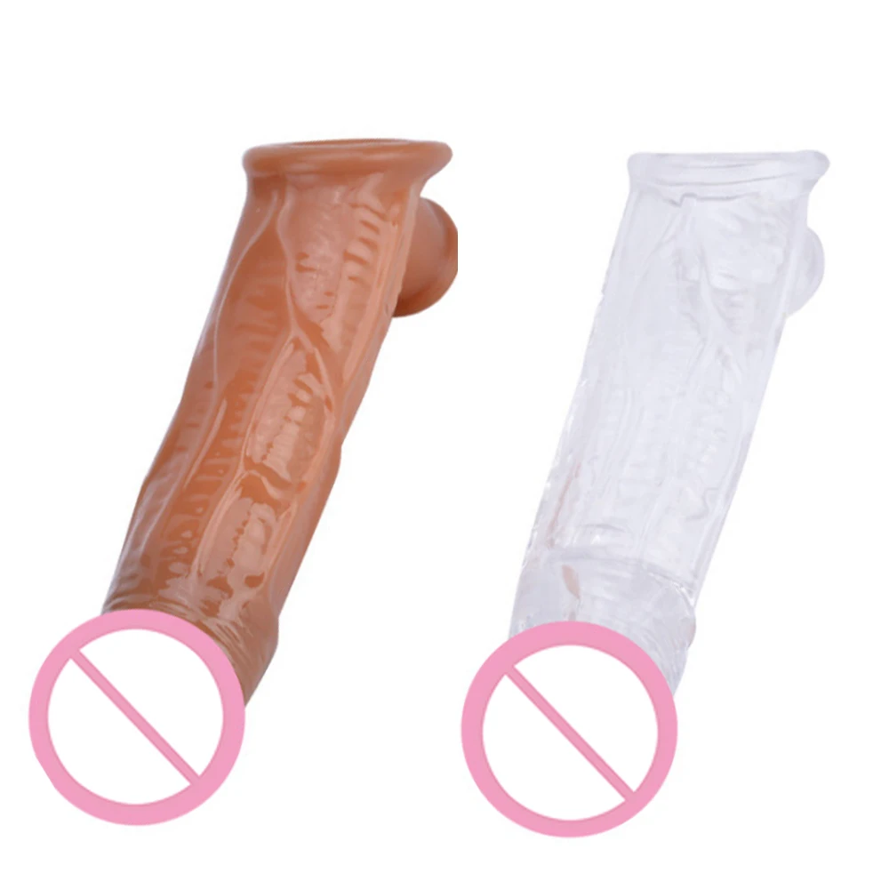 

Male Dildos Condom Penis Cock Ring Delay Ejaculation Reusable Stimulate Penis Sleeve Male Enlargement Dick Extender Sex Toys