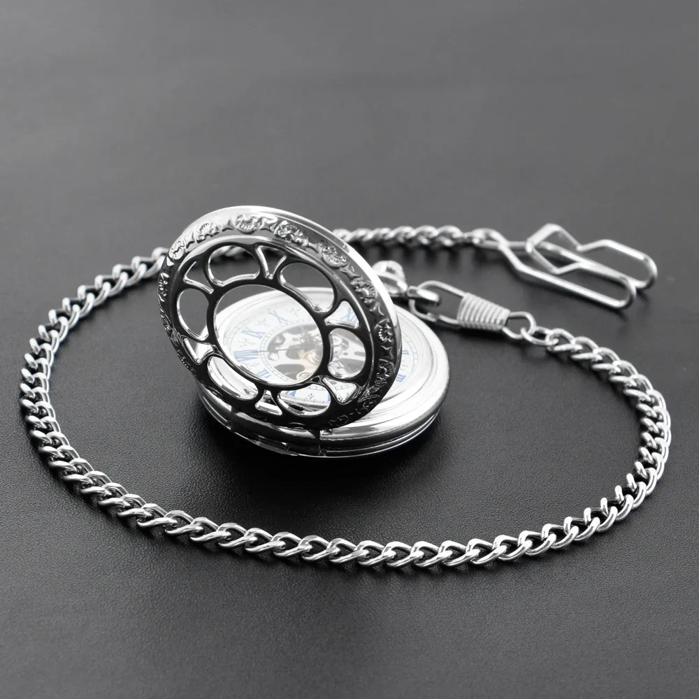 Silver Pocket Watch Chain 37.5cm All Stainless Steel Chain Vintage Antique Necklace Men's Women Accessories pocket watch chain