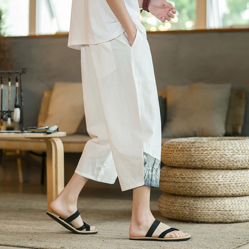 Japanese cotton linen harem pants for men summer breathable linen cropped pants men casual elastic waist fitness linen pants,men cotton pants,men harem pants