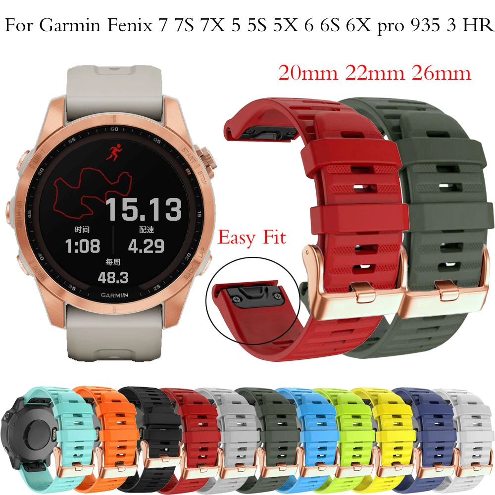 26/20/22mm Silicone Quick Release Watch Strap for Garmin Fenix 5 5S 6 6S pro 935 3 HR MK1 Watch Easyfit Wrist Band Strap Watch