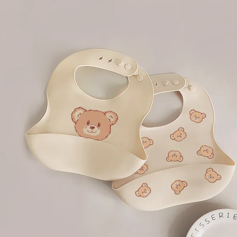 

Детский силиконовый Слюнявчик с рисунком из мультфильма для пищевых продуктов с медвежонком, фартук для завтрака, портативный водонепроницаемый слюнявчик, слюнявчик