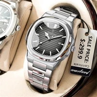 PAAZOMU Square Retro Modern Men's Watch Waterproof Luminous Date Stainless Steel Fashion classic Men's Quartz Watch Relógio