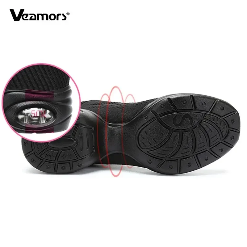 Women PU Soft Outsole Sneakers Comfortable Dance Shoes Breath Woven Mesh Modern Jazz Sports Feature Dance Sneakers