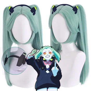 Parrucca Cosplay Rebecca Anime Cyberpunk Edgerunners, Doppia Coda di Cavallo Blu Ciano, Resistente al Calore, Sintetica