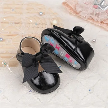 Cute Baby Girl Leather Shoes with 3D Bow Design Non-Slip Soft Sole for First Steps Princess Style Adorable Footwear 1