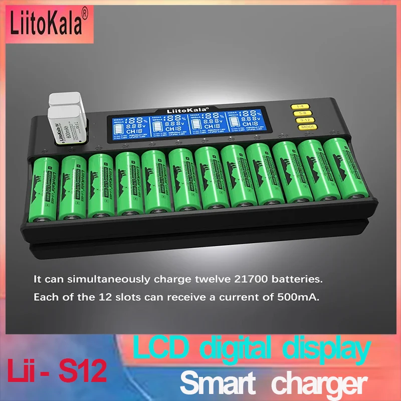 LiitoKala Lii-PD4 S12  M4S NiMH/Cd AA AAA Charger LCD Display and Test Battery Capacity For 1.2V and 9V Batteries.