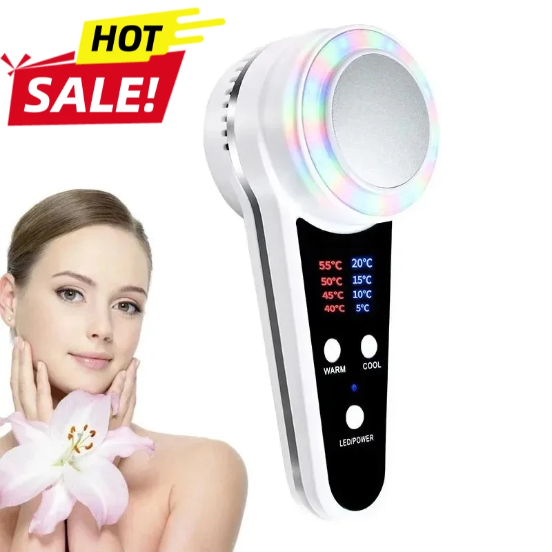2026 Hot Cold Therapy Hammer Facial Device with Blue Red Photon for Skin Lifting Acne Treatment Anti Aging and Pore Minimizing