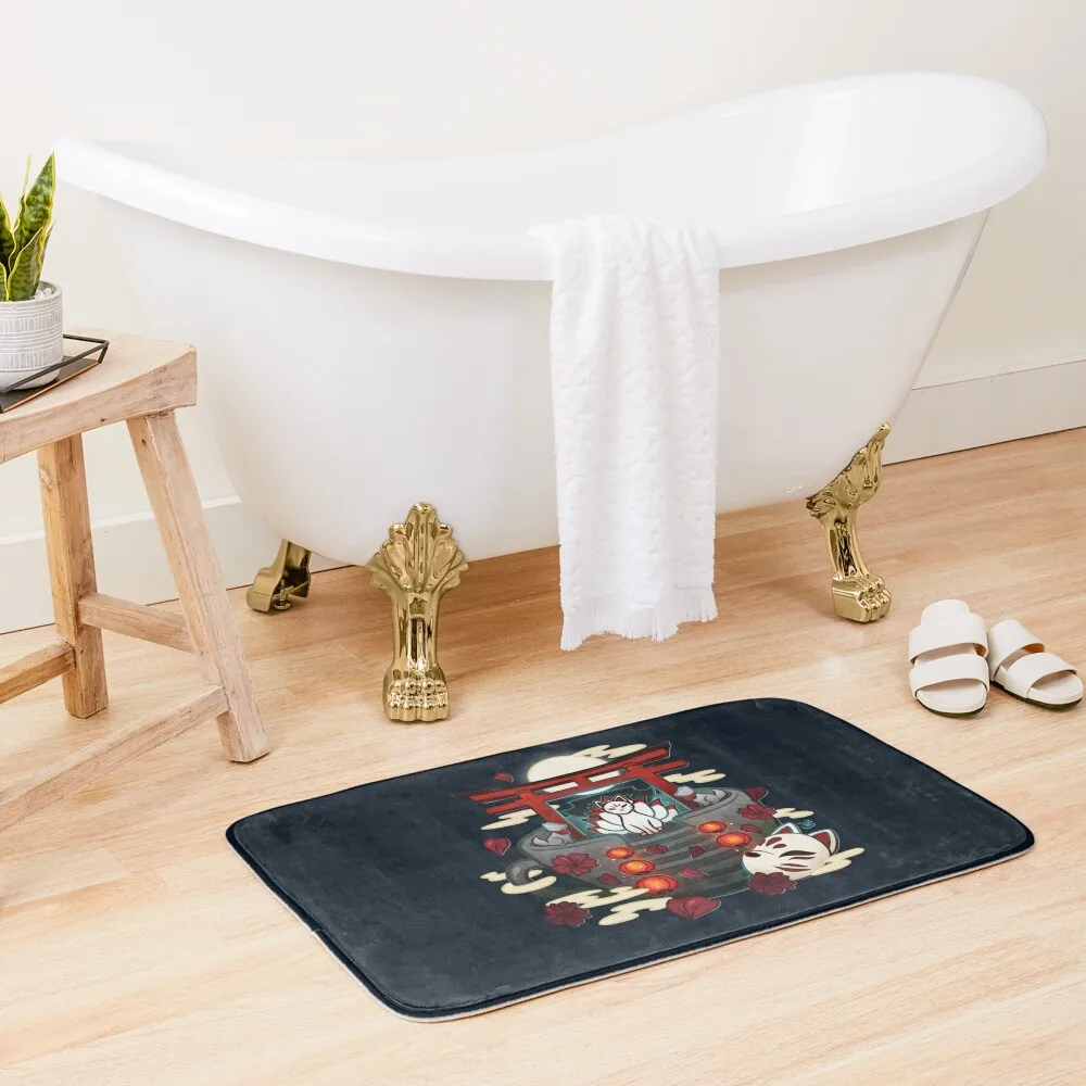 

Moonlit Kitsune Shrine Teacup Bath Mat Bathroom Accessory Bathroom Carpets Slip-Resistant Entrance Door Mat