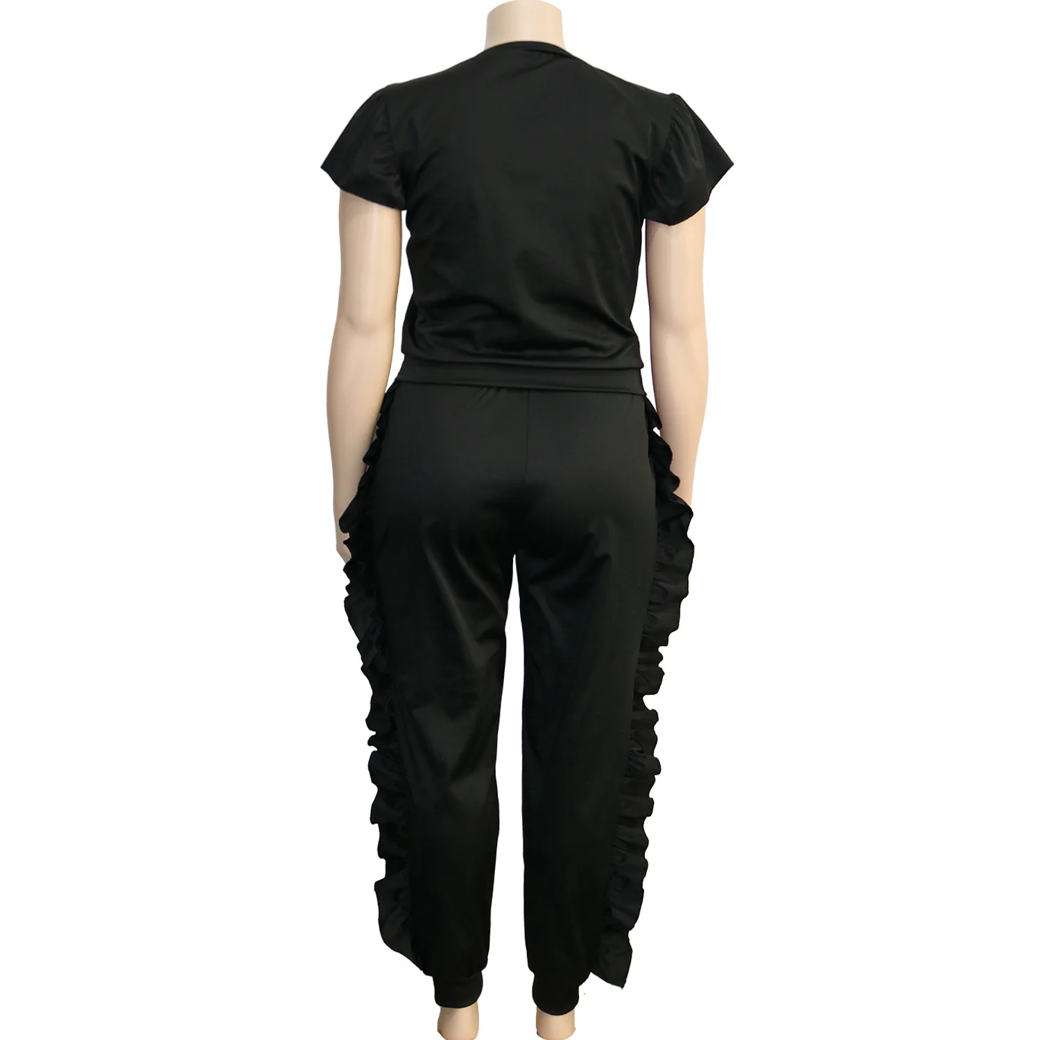 Plus Size Women Sets Solid Tops And Ruffle Pants 2022 Summer Two Piece Sets Designer Outfit Elegant Clothes Fashion Tracksuit