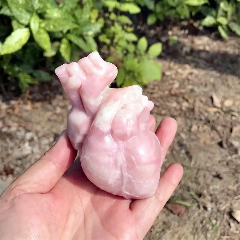 10CM Natural Pink Opal Heart Carving Crystal Love Healing Fengshui Gemstones Home Decoration Holiday Gift 1pcs 5