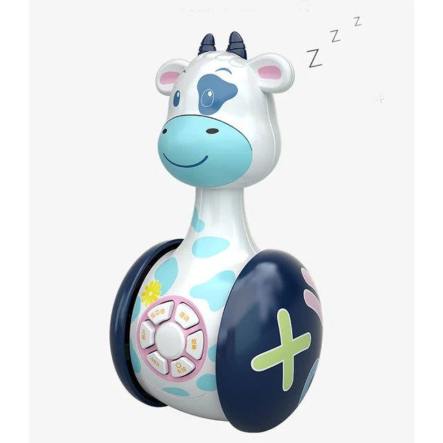 Infant Tumbler Sliding Cow Rattle Baby Music Crawling Story Toys Learning Educational Toys Kids Tumbler Mobile Bell Toys 0-3Y 1