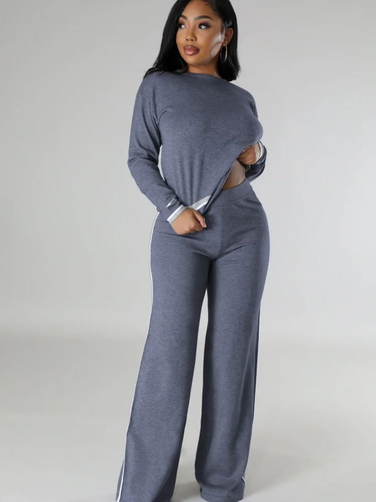 Wmstar Two Piece Set Women Wholesale Long Sleeved Knitted Sweaters Wide Casual Trousers Clothing Autumn Winter Europe America