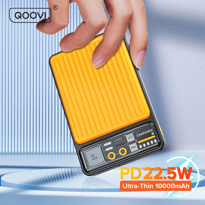 QOOVI Power Bank 22.5W Ultra-thin Portable Charger Powerbank 10000mAh Battery Fast Charging For iPhone 16 15 Xiaomi Samsung