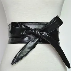 European And American New Style Autumn And Winter Wide Belts Ladies Fashion All-match Solid Decorative Streamers Bow Tie Belts