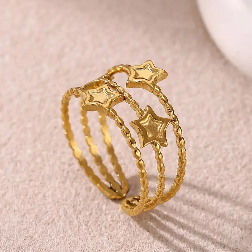 Fashion Adjustable Ring Stainless Steel Gold for Women Star Color Party Gift