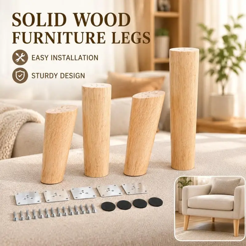 Set of 4 Wooden Furniture Legs - Stylish Non-Slip Replacement Feet