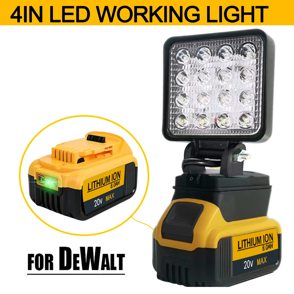 Led Light For Dewalt 18V Battery 4In Portable Spotlights Cordless Outdoor Work Fishing Handheld Emergency Tool Light