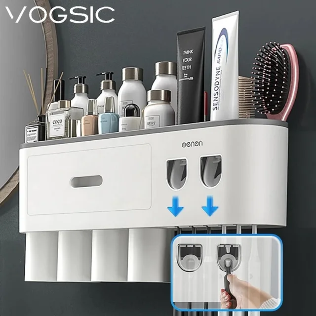 toothbrush holder and toothpaste dispenser