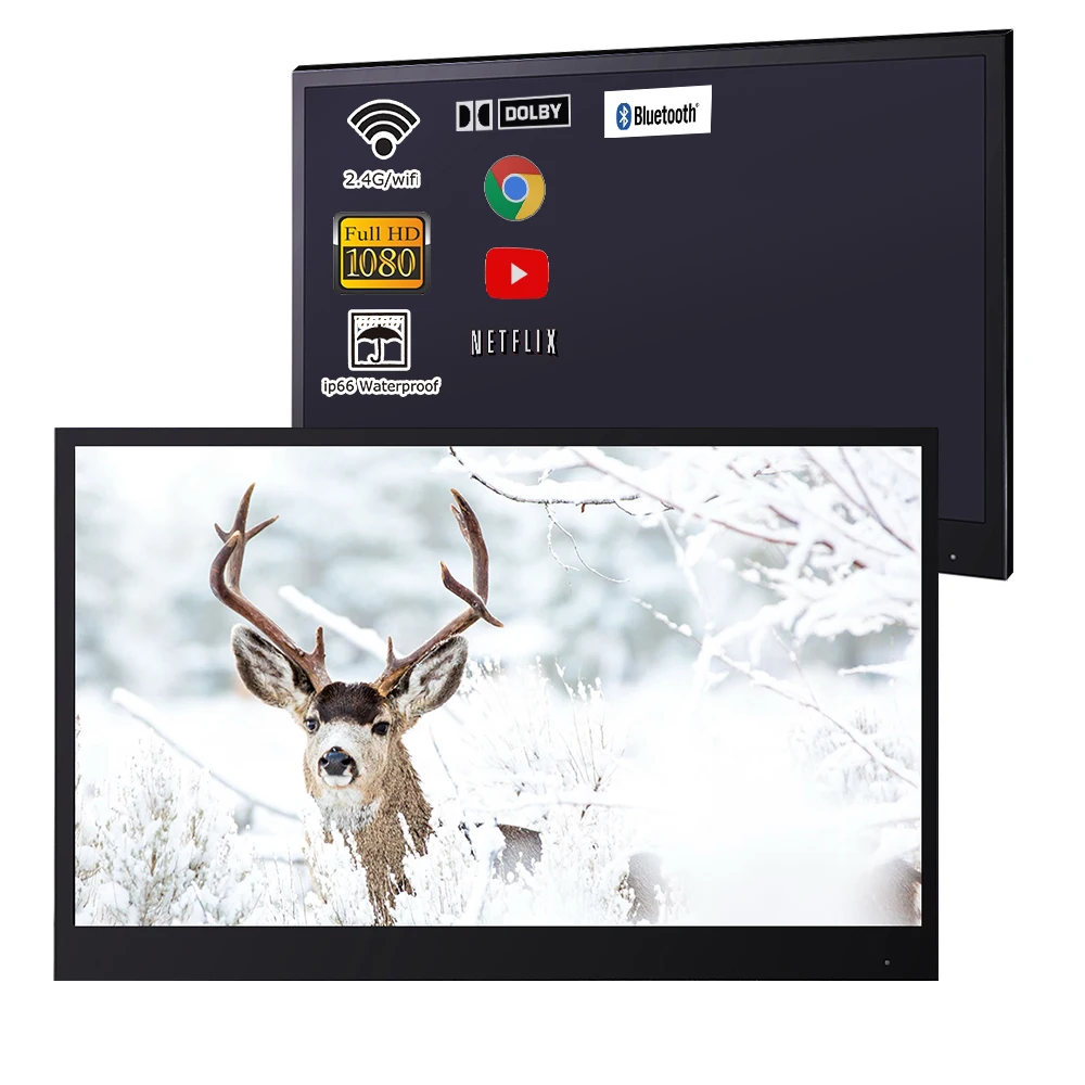 Souria 22 Inches Black Color Smart Bathroom TV IP66 Waterproof Android Mirror Monitor Television for Hotel SPA with DTV Tuner