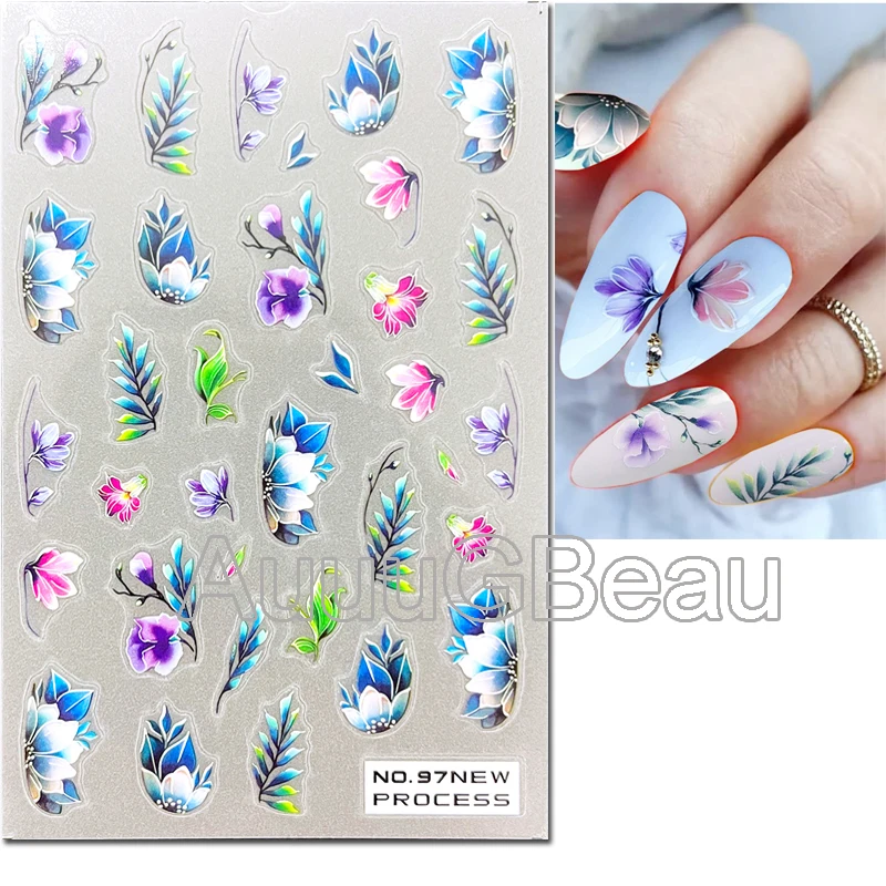 3d Nail Art Ultrathin Stickers Geometric Lines Mix Colors Petals Flowers Adhesive Slider Decals Nail Decoration Manicure Beauty