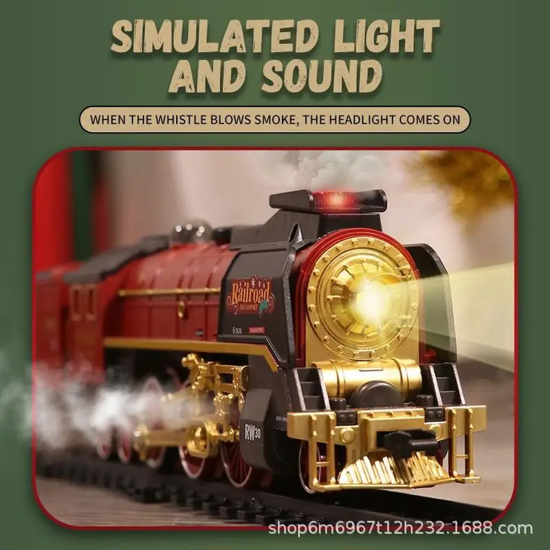 Christmas Vintage Classical Remote Control Small Train Tracks Electric Steam Track Train Model Lights Children'S Holiday Gifts 3