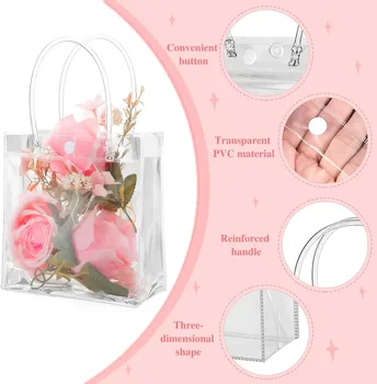 10-100 Pcs Clear Plastic Gift Bags with Handle Transparent Gift Bag Reusable Tote Bag PVC Goodie Bags for Wedding Party Supplies 2
