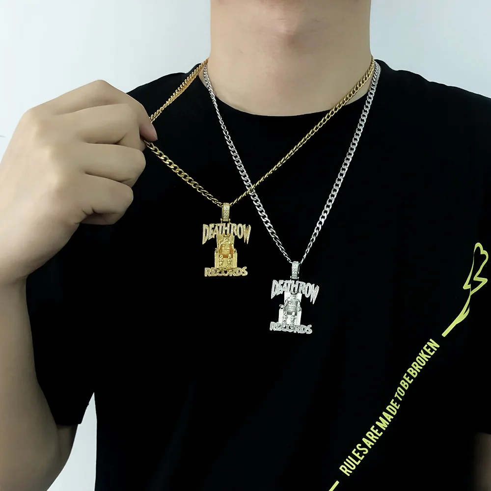 New Rap Cadena Death Row Records Chain Necklace For Men Hip Hop Deathrow Prisoner Crystal Pendants Jewelry 4