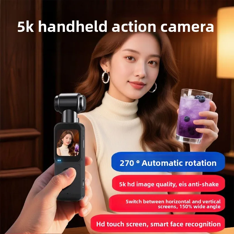 포켓 카메라 5K 2세대 업그레이드 초고화질 브이로그 카메라 야외용 핸드헬드 레코더 손떨림 방지, 스포츠 카메라