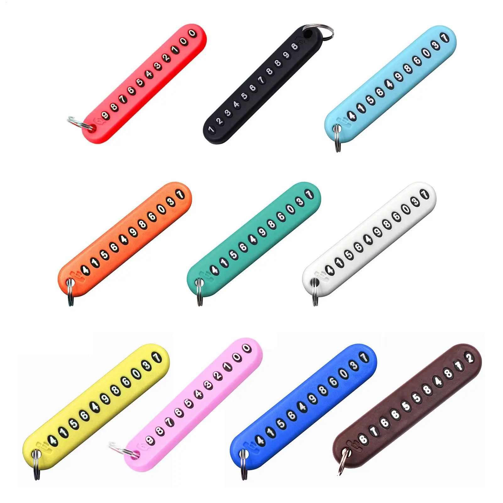 10 Colors Anti-Lost Phone Number Plate Car Keychain Pendant Auto Vehicle Card Keyring Key Chain for Men and Women