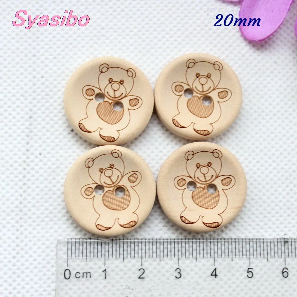 

50pcs/lot 20mm Bear laser natural wooden button kid's hat toy accessories sewing wood bear button suppliers -AD0099A