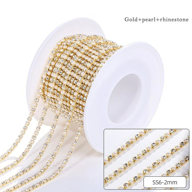 XiChuan 1 Yard 10 Colors Claw Rhinestone SS6 SS8 Crystal Tassel Diy Clothes Earring Accessories Beads Diamond Rhinestone Chain Gold Pearl Crystal