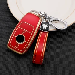 Premium Car Key Cover Case for Mercedes Benz - Sleek 2 - Button Key Fob Protector (Red with keychain)