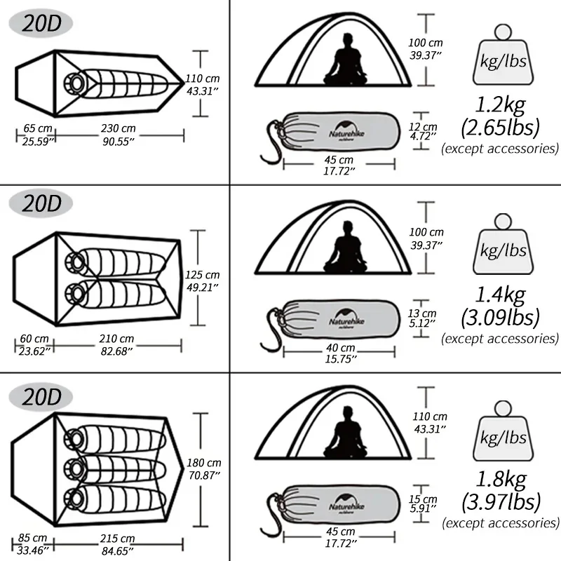 Naturehike Cloud Up 1 2 3 Tent Ultralight Camping Tent Double Layer Waterproof Tent Outdoor Hiking Backpacking Tent with Mat — view 5