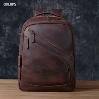 Leather Backpack Men's Backpack Top Layer Cowhide Computer Bag Large Capacity Hiking Bag Retro Travel Bag Fashion Schoolbag 1