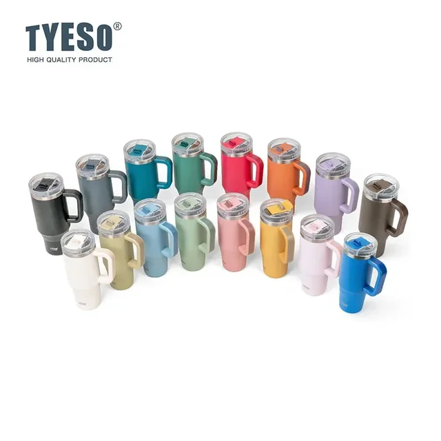 Tyeso 900/1200ML Tumbler Bottle Stainless Steel Car Mug With Handle Straw Thermal Iced Travel Vacuum Insulated Coffee Hot Cup 3