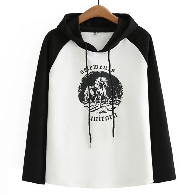 

2023 Autumn Clothes Women Hoodies Plus Size Stylish Casual Hooded Print Raglan Sleeve Loose Block Color Sweatshirt Curve