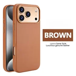 Leather Protective Phone Case with Strong Magnetic Wireless Charging Capability - iPhone 16 Pro Max (Brown)
