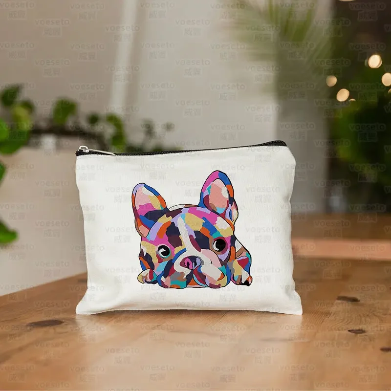 French Bulldog Bull Terrier Print Women Toiletry Bag Travel Portable Cosmetic Bag Customizable Makeup Bags Japanese Kawaii White 6
