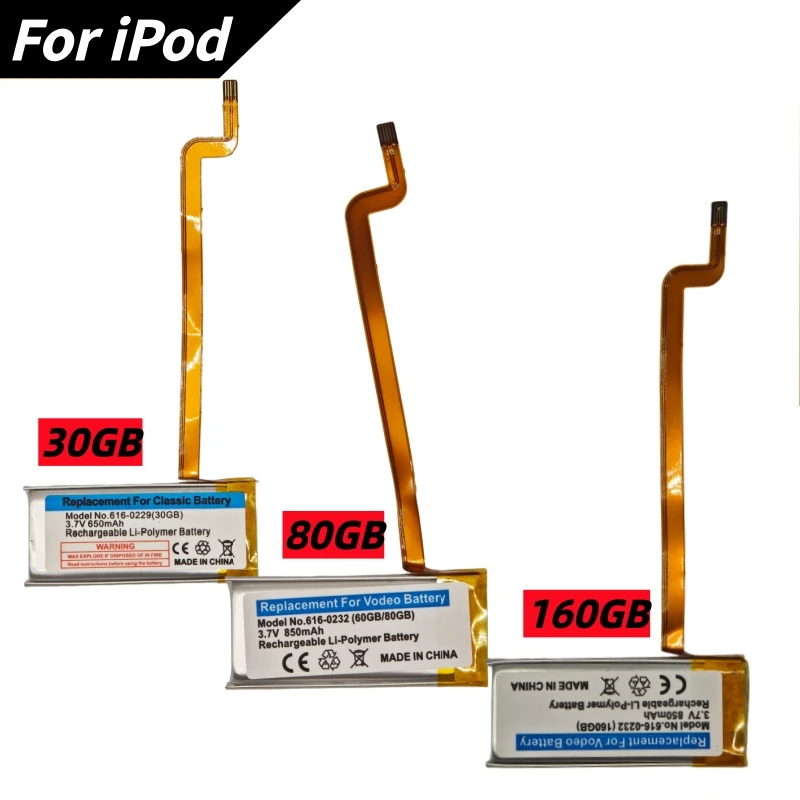 616-0232 Battery For iPod 5th Video 60GB 80GB 6th gen Classic Thick 160GB 616-0232 Battery 616-0229 30GB A1238 5
