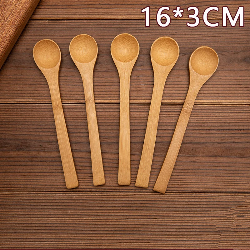 10/20/50/100pcs 대나무 나무 숟가락 재사용 가능한 단단한 대나무 티스푼 아이스크림 설탕 잼 꿀 커피 수제 주방 용품